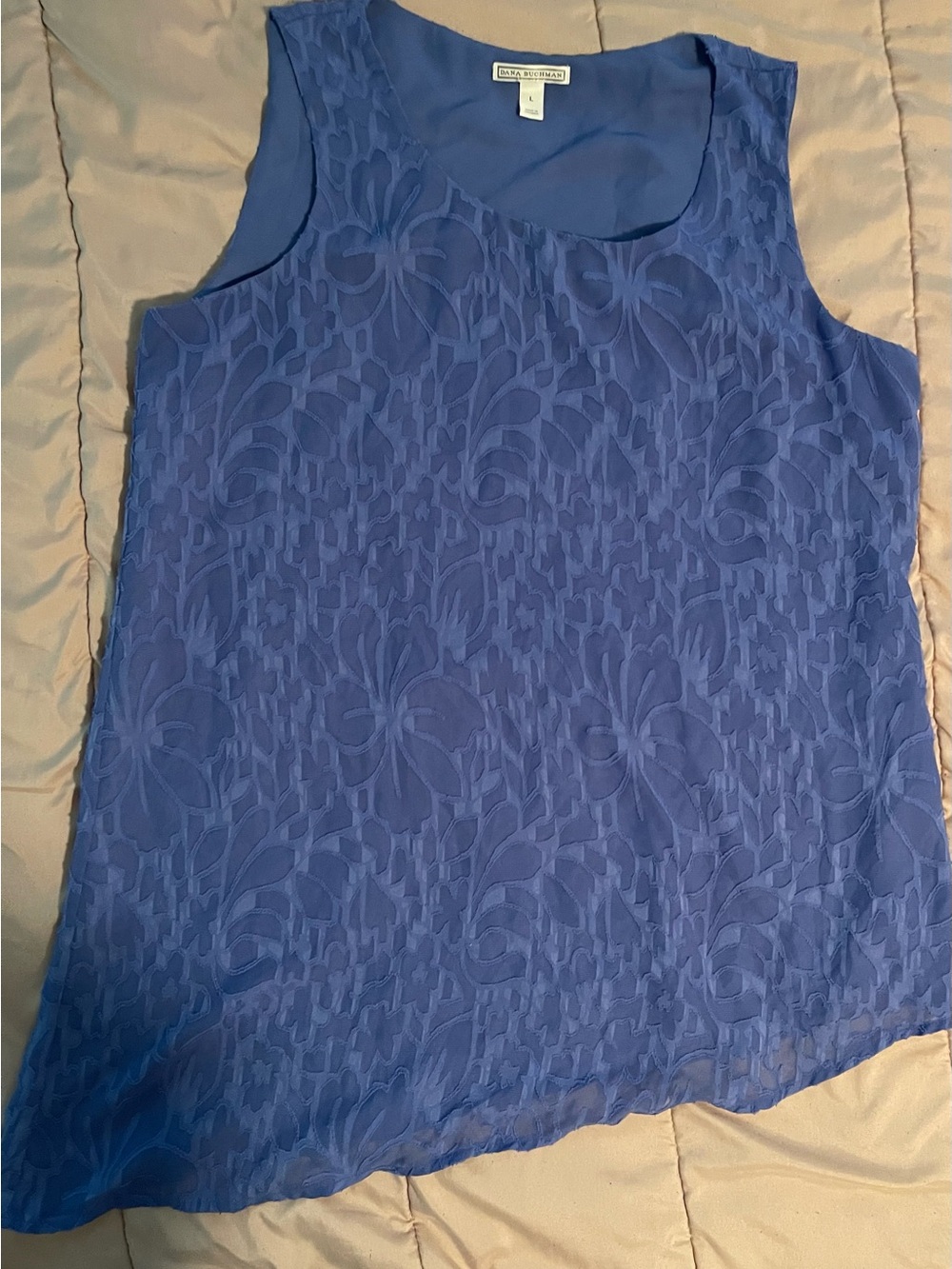 Dana Buchman Blue Floral Lace-Texture Sleeveless Top